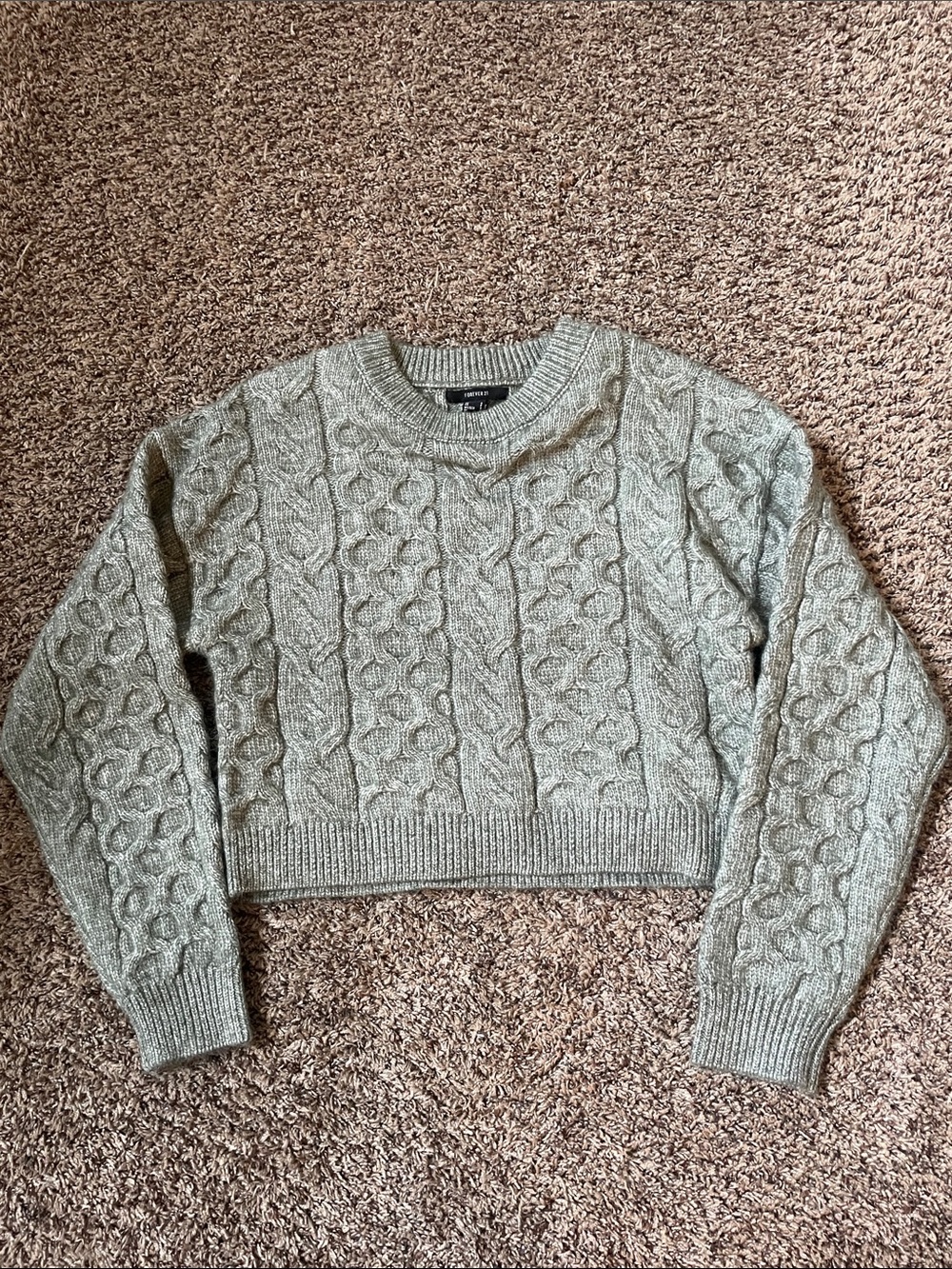 Forever 21 Light Gray Cable Knit Crewneck Sweater